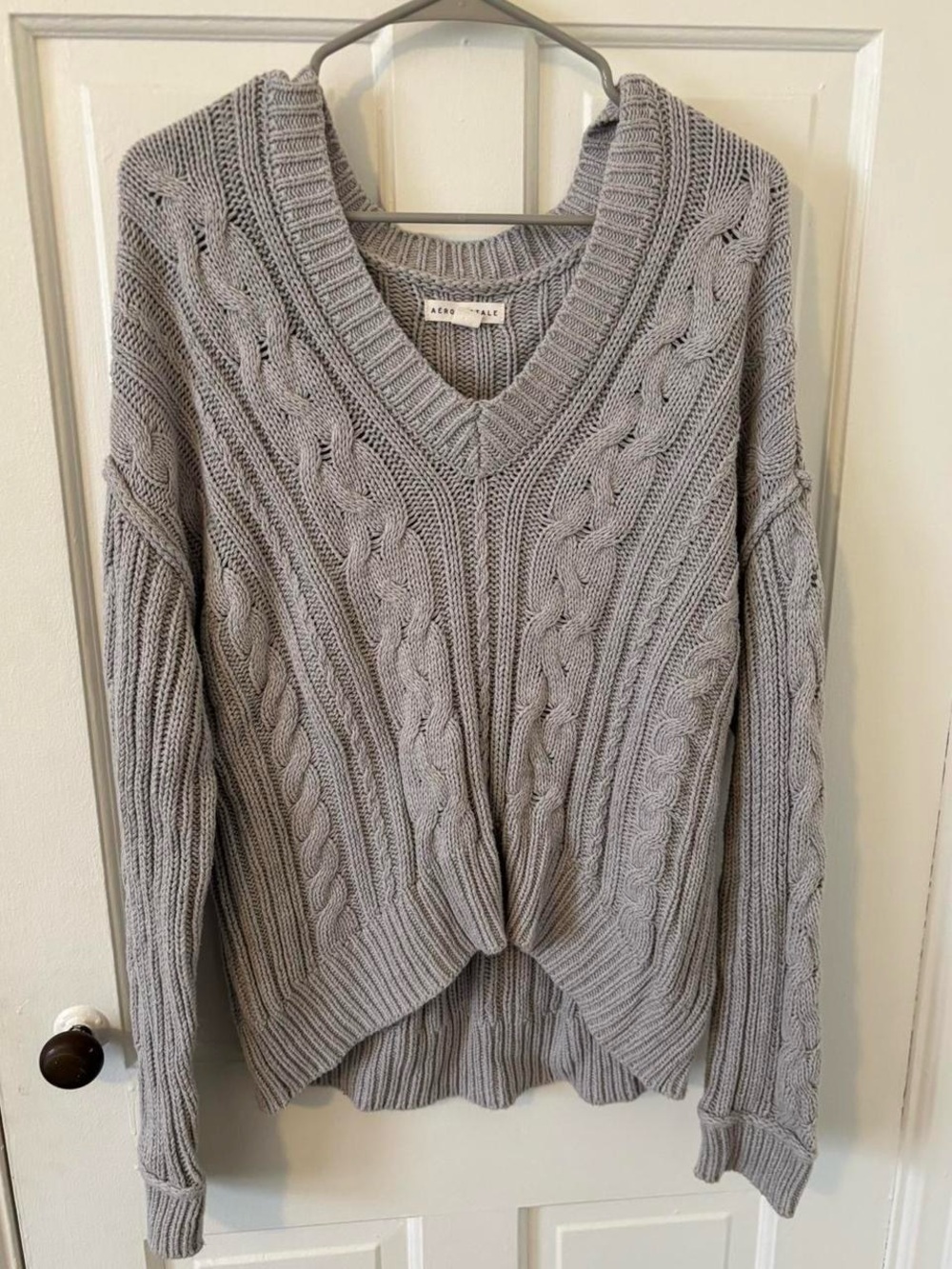 Aeropostale Light Gray Cable V-Neck Sweater